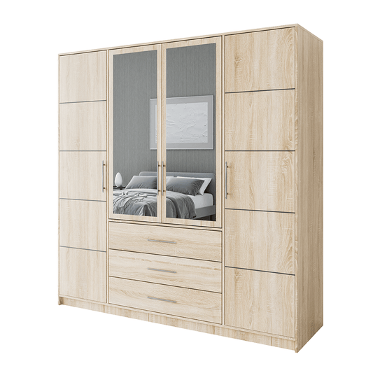 Oak Sonoma Mirrored Hinged Door Wardrobe 196cm – HAMPTON D4