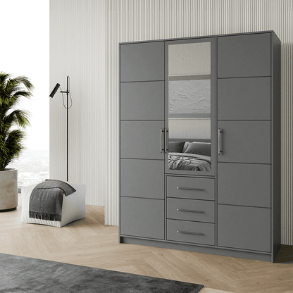 Graphite Mirrored Hinged Door Wardrobe 149cm – HAMPTON D3