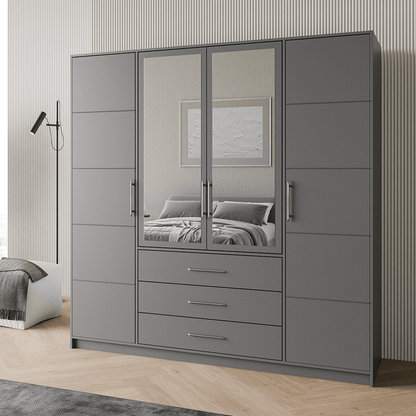 Graphite Mirrored Hinged Door Wardrobe 196cm – HAMPTON D4