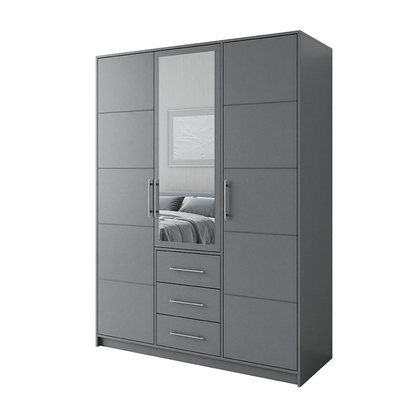 Graphite Mirrored Hinged Door Wardrobe 149cm – HAMPTON D3