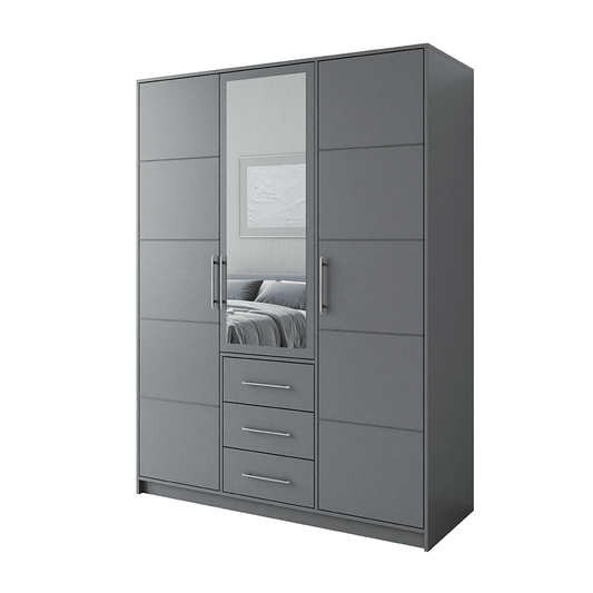 Graphite Mirrored Hinged Door Wardrobe 149cm – HAMPTON D3