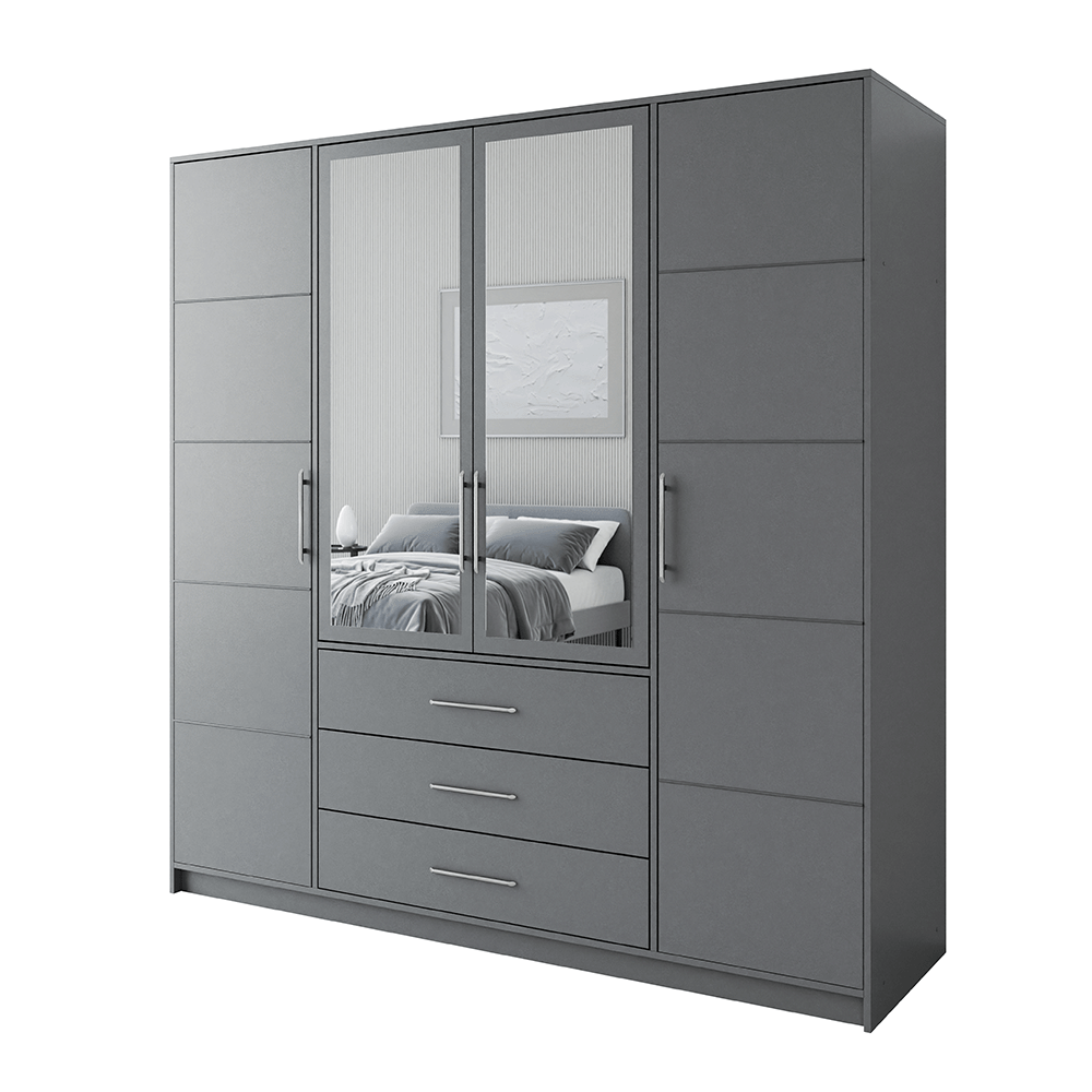 Graphite Mirrored Hinged Door Wardrobe 196cm – HAMPTON D4