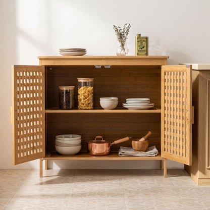 Bamboo Bathroom Storage Cabinet with 2 Doors and Wide Top-Natural