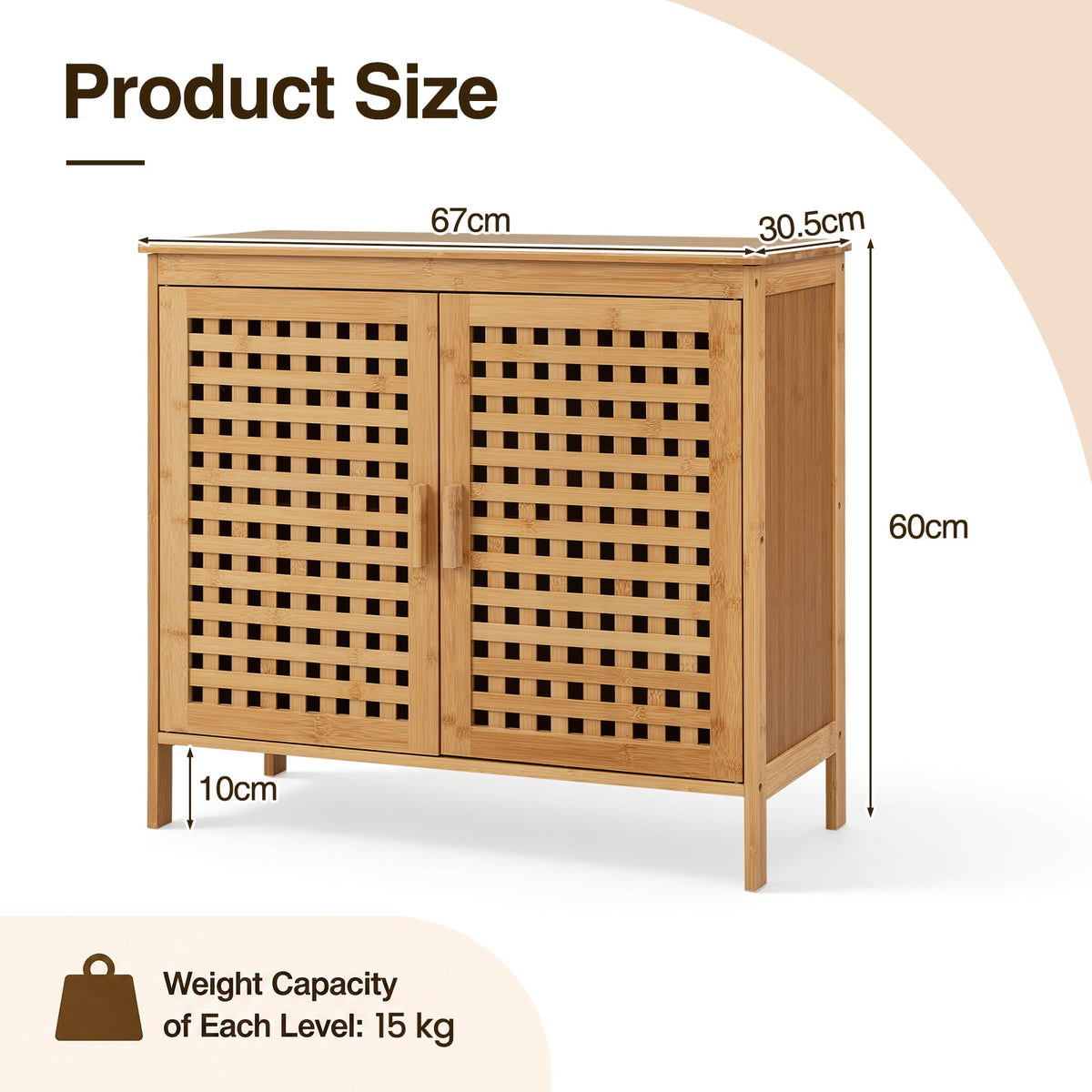 Bamboo Bathroom Storage Cabinet with 2 Doors and Wide Top-Natural