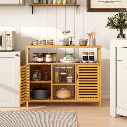 Bamboo Bathroom Cabinet 2-Door Storage Organizer with Shelves-Natural