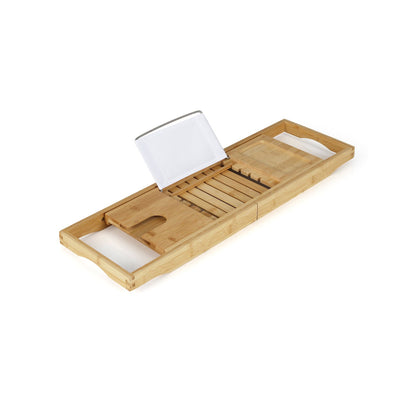 Bamboo Bathtub Caddy Tray with Adjustable Book Stand-Natural