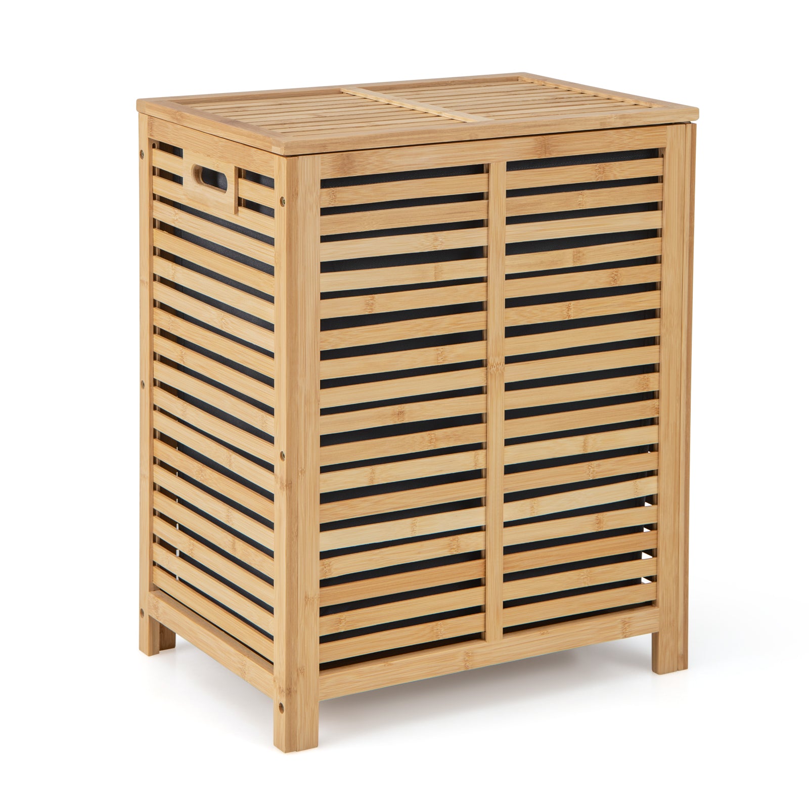 80 L Bamboo Laundry Hamper with Lid and Handles-Natural
