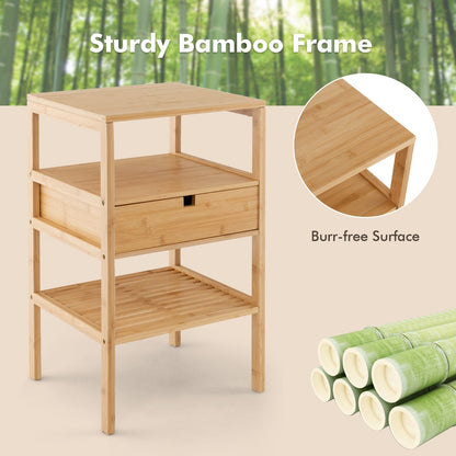 Multipurpose Bamboo Nightstand with Storage Drawer and Slatted Shelf-Natural