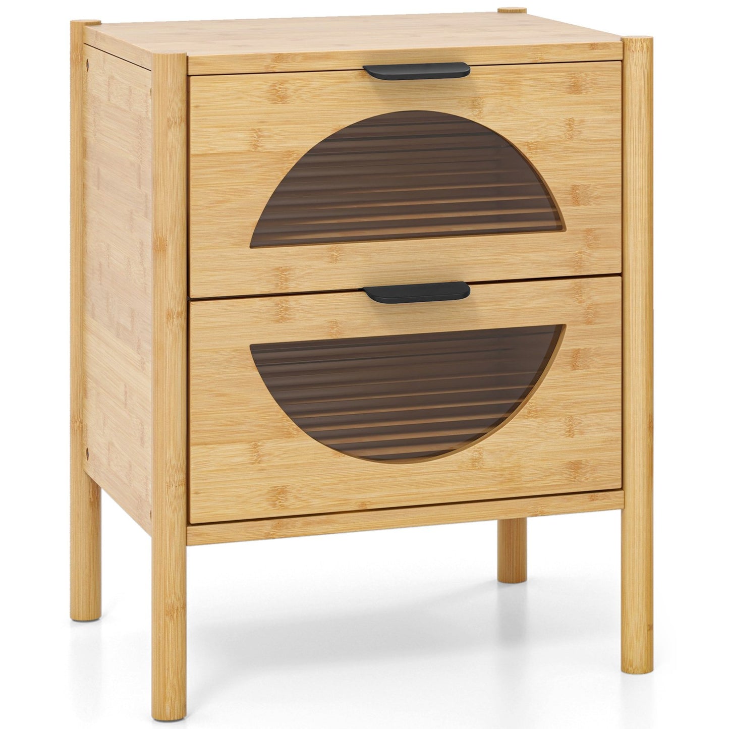 Bamboo Nightstand Mid-century Modern Bedside Table with 2 Storage Drawers-Natural