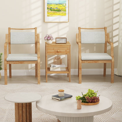 Bamboo Nightstand Set of 2 with Storage Drawer and Open Shelf-Natural-2 Pieces