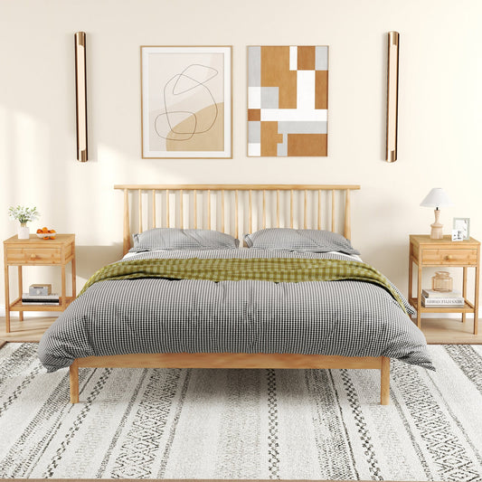 Bamboo Nightstand Set of 2 with Storage Drawer and Open Shelf-Natural-2 Pieces