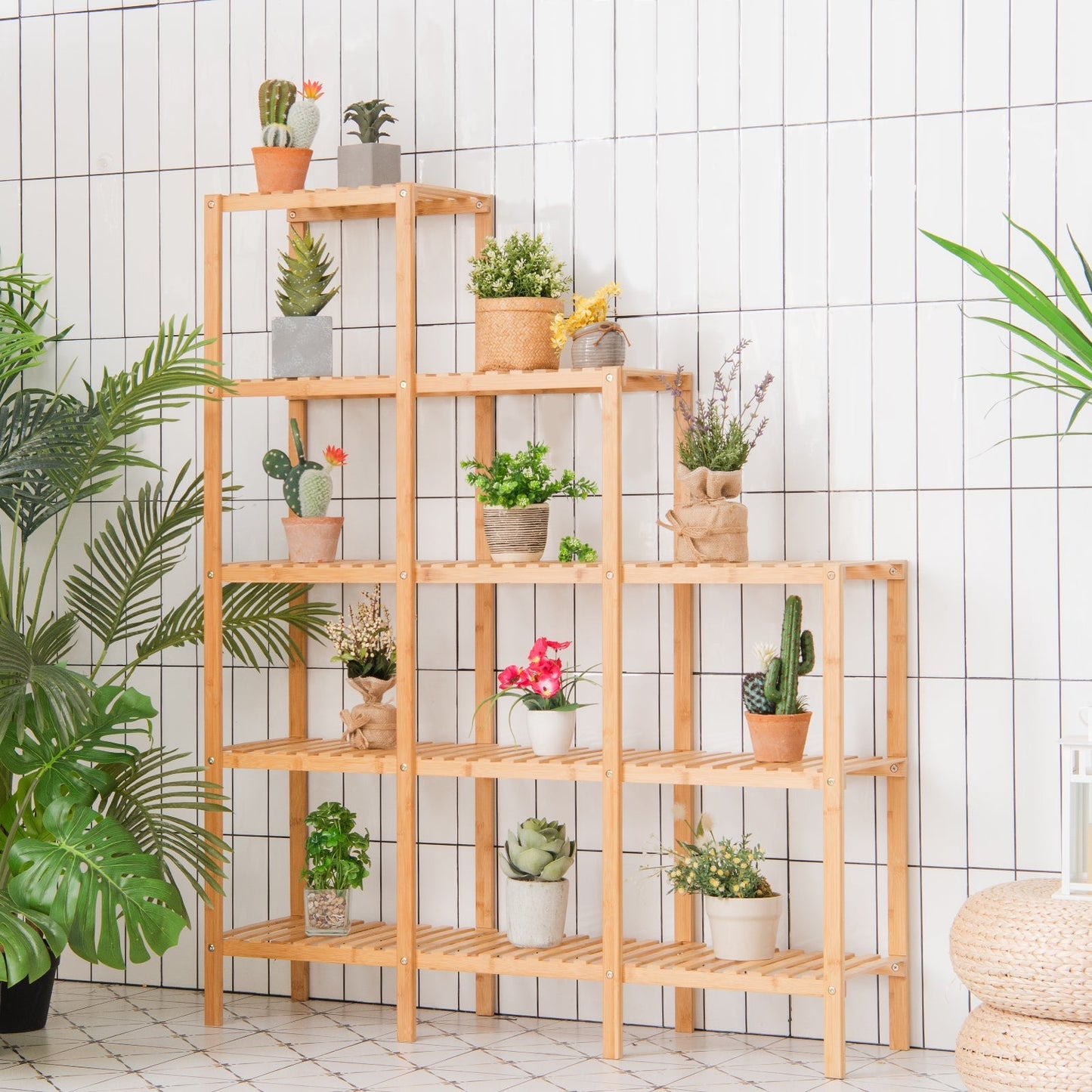 5-tier Bamboo Plant Stand Storage Organizer Rack with Shelves-Natural