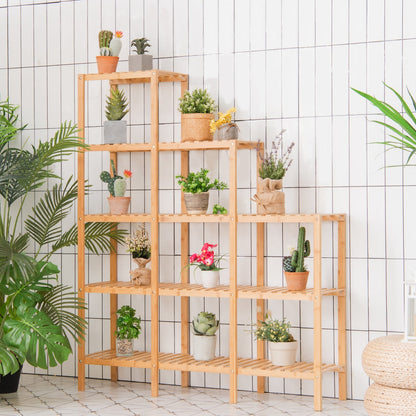5-tier Bamboo Plant Stand Storage Organizer Rack with Shelves-Natural