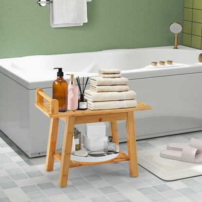 Bamboo Shower Bench with Storage Shelf