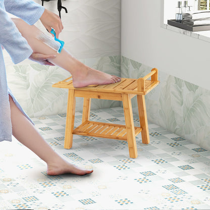 Bamboo Shower Bench with Storage Shelf