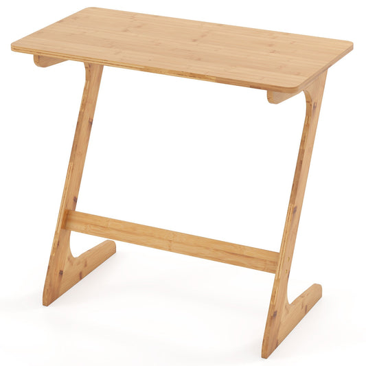 Bamboo Z-Shaped Spacious Sofa Side Table with Space-Saving Tabletop-Natural