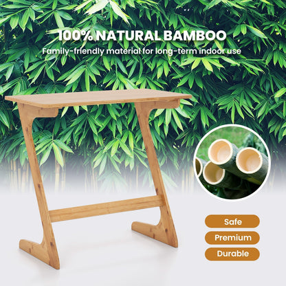 Bamboo Z-Shaped Spacious Sofa Side Table with Space-Saving Tabletop-Natural