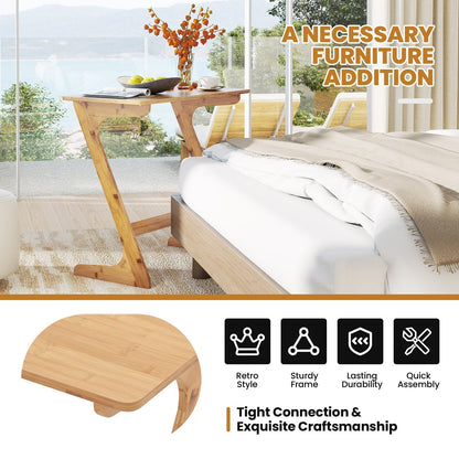 Bamboo Z-Shaped Spacious Sofa Side Table with Space-Saving Tabletop-Natural