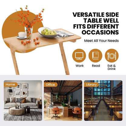 Bamboo Z-Shaped Spacious Sofa Side Table with Space-Saving Tabletop-Natural