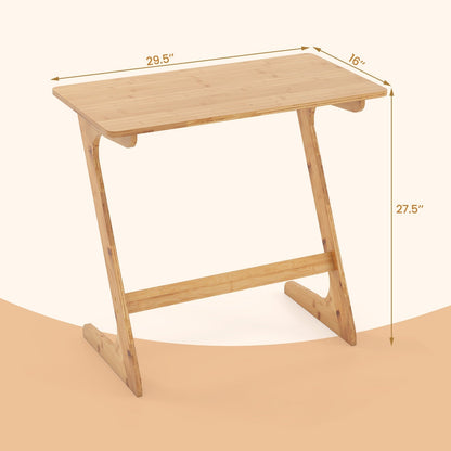 Bamboo Z-Shaped Spacious Sofa Side Table with Space-Saving Tabletop-Natural