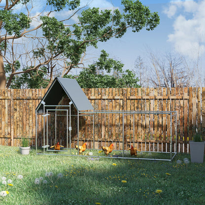 PawHut Walk In Chicken Run Chicken Coop, Duża klatka dla drobiu, kurnik na zewnątrz dla 6-8 kurczaków z wodoodporną osłoną 302 x 107 x 172 cm