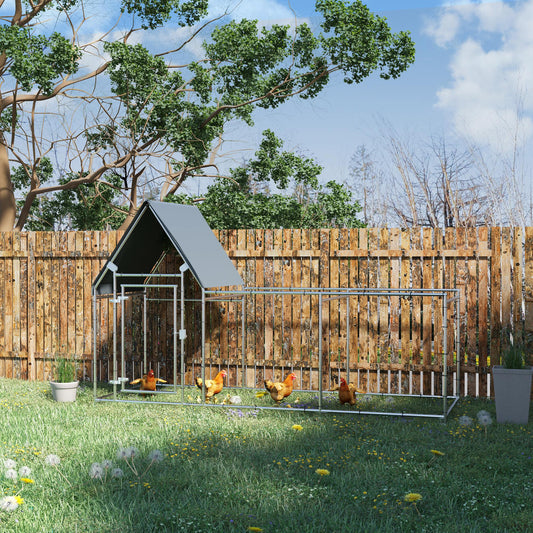 PawHut Walk In Chicken Run Chicken Coop, Duża klatka dla drobiu, kurnik na zewnątrz dla 6-8 kurczaków z wodoodporną osłoną 302 x 107 x 172 cm