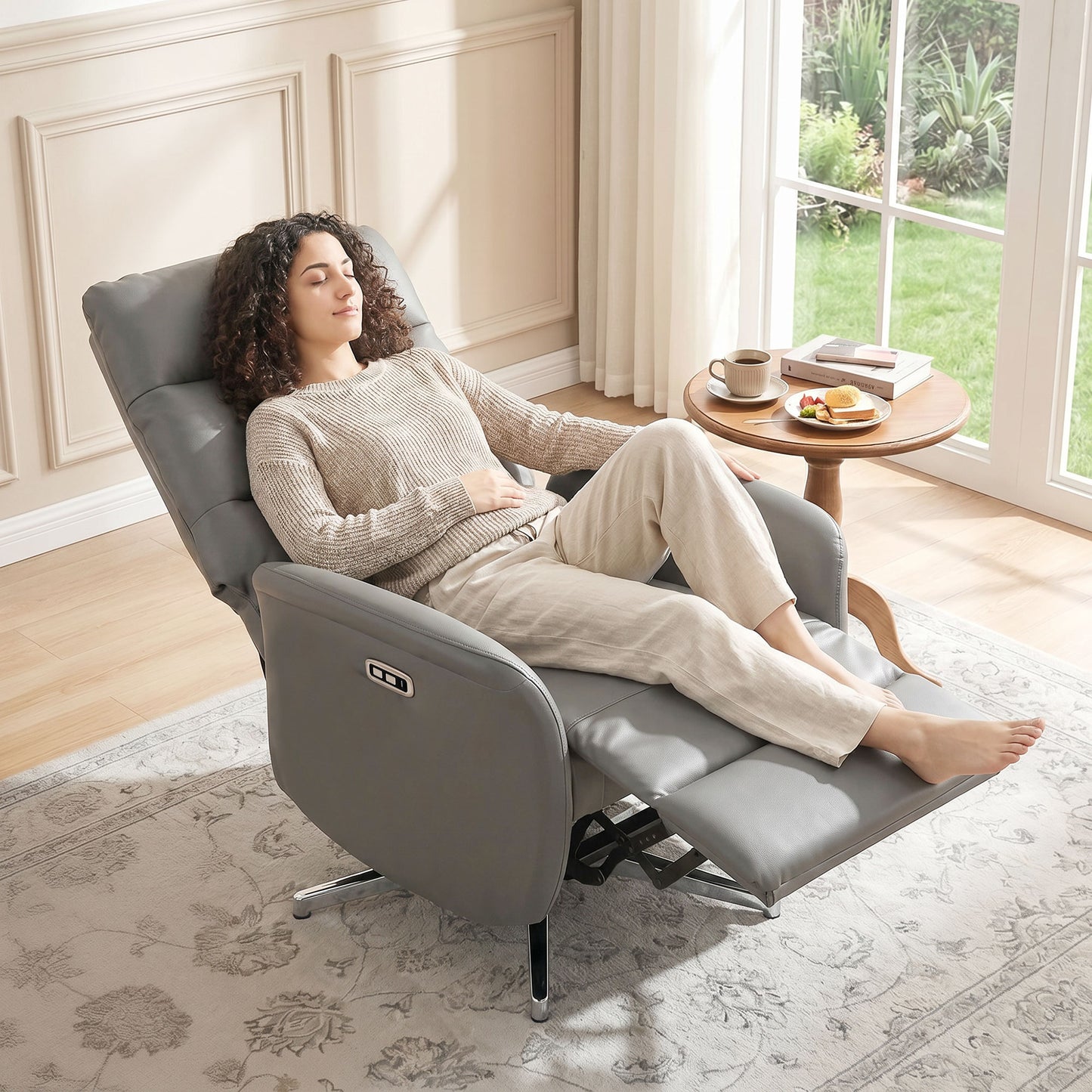 HOMCOM Power Recliner Chair, Swivel Electric Reclining Chair with Type C+USB, Recliner Armchair with Footrest, Dark Grey