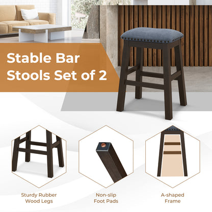 Bar Stool Set of 4 with Padded Seat and Rubber Wood Legs-Brown