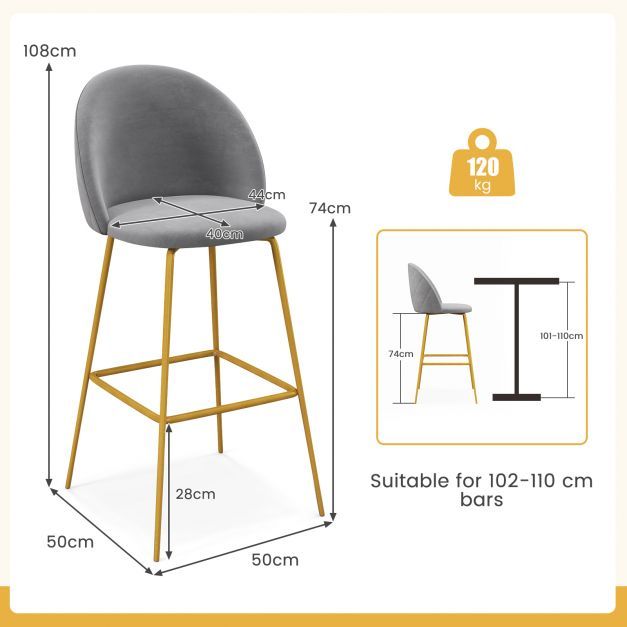 Bar Stools Set of 4 with Curved Backs and Padded Seats