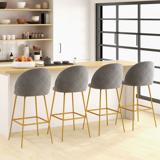 Bar Stools Set of 4 with Curved Backs and Padded Seats