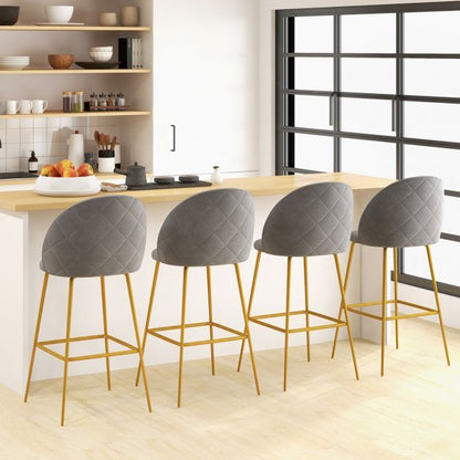 Bar Stools Set of 4 with Curved Backs and Padded Seats