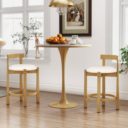 62CM Teddy Velvet Upholstered Bar Chairs Set of 2 with Backrests and Footrests-White