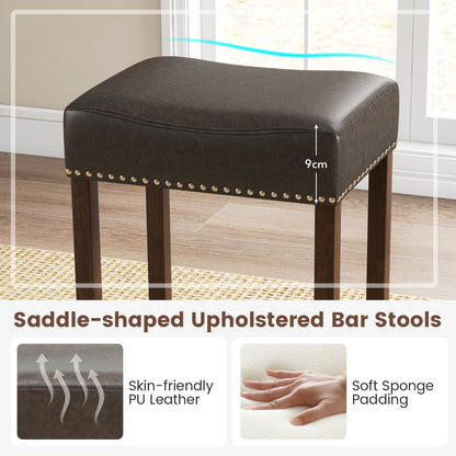 Bar Stool Set of 2 with PU Leather Upholstery Backless-Grey-74 cm