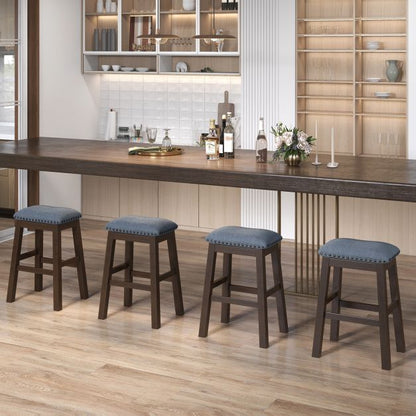Bar Stool Set of 2 with Padded Seat and Rubber Wood Legs-Brown