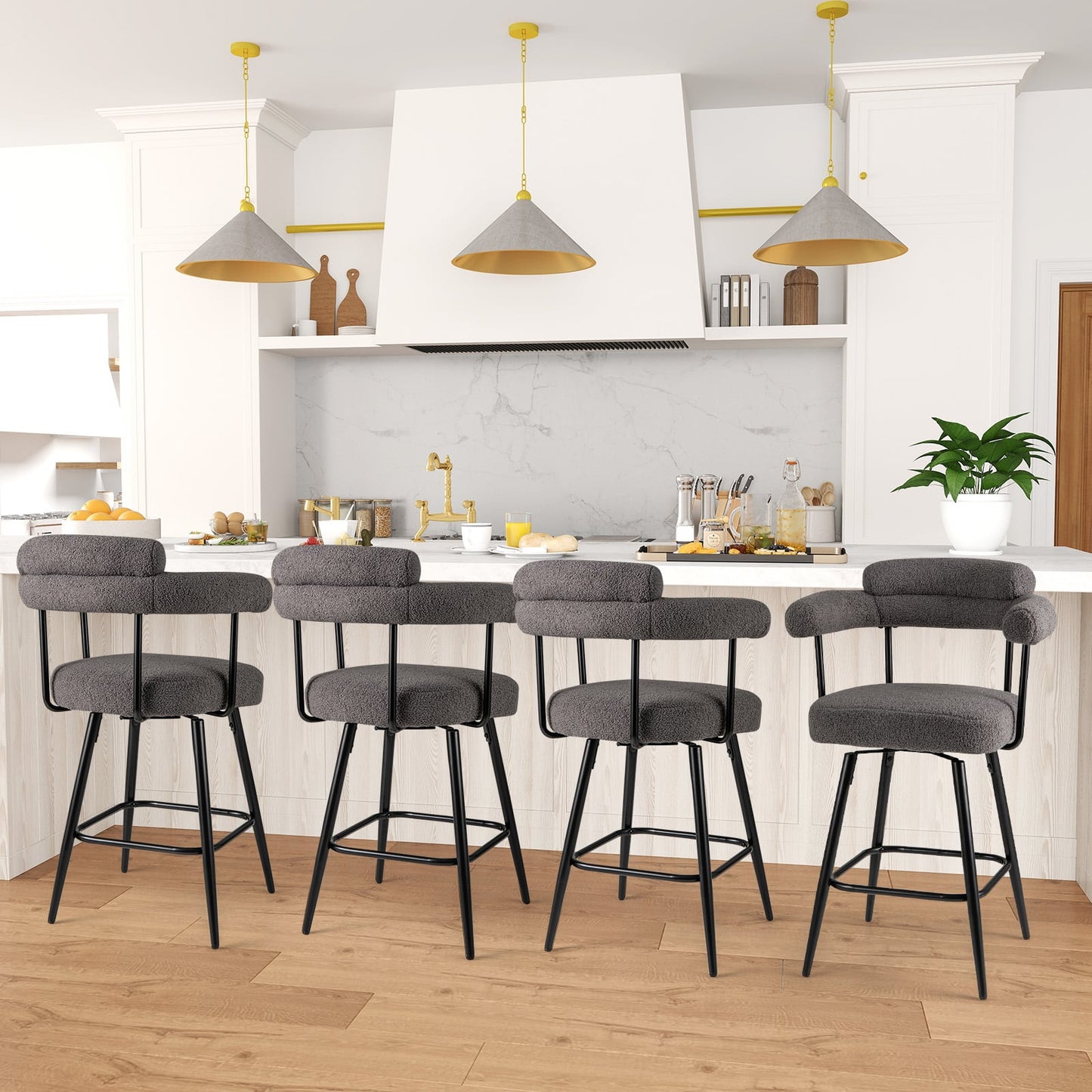 Swivel Bar Stool Set of 2 Counter Height Chairs with Curved Back-Grey