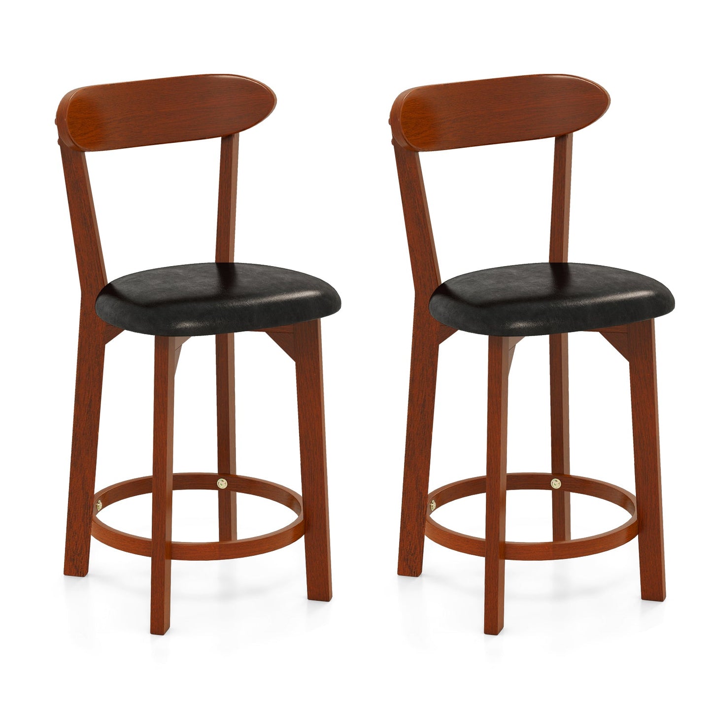 Bar Stool Set of 2 with Curved Backrest and Footrest-24 Inches