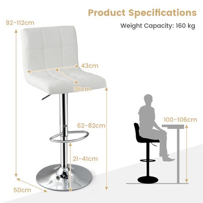 PU Leather Bar Chairs with Adjustable Height for Kitchen Island and Pub-White