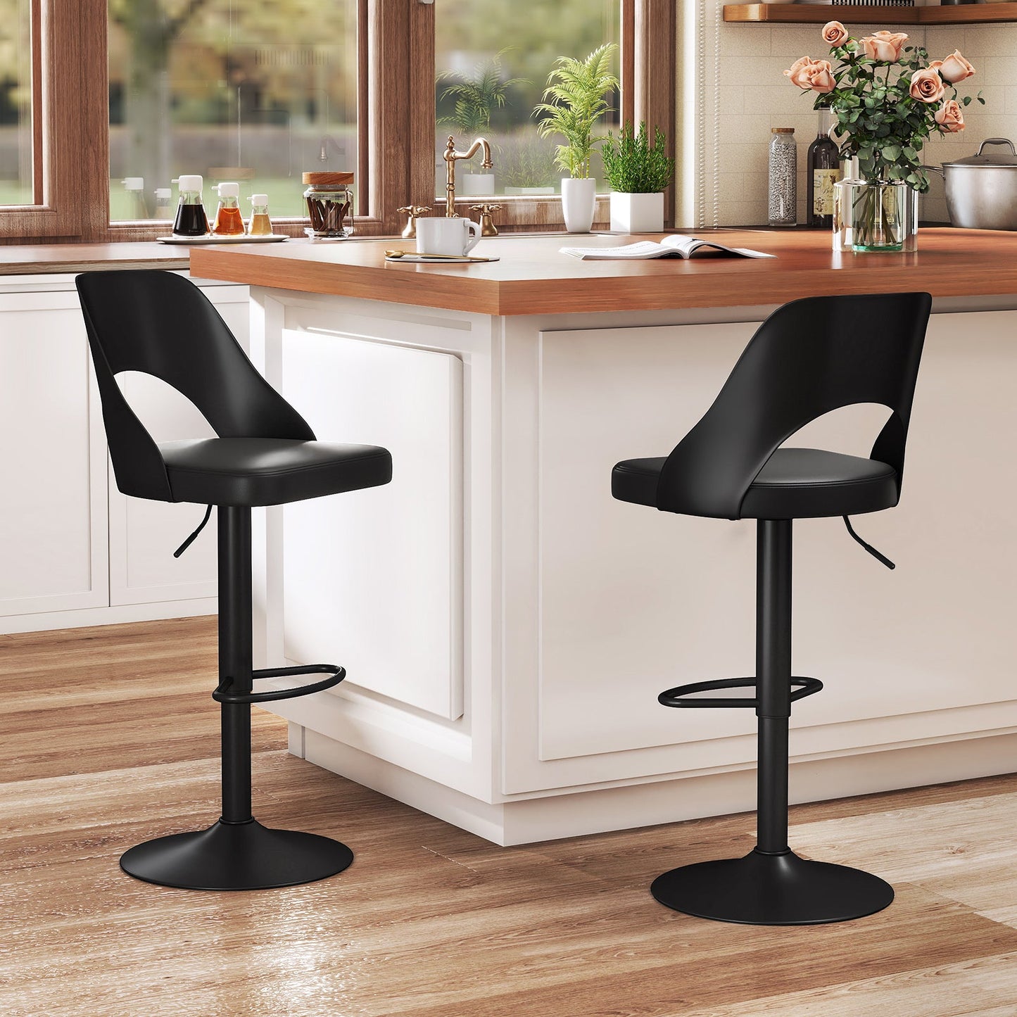 Bar Stools Set of 2 Ergonomic Counter Height Stools-Black