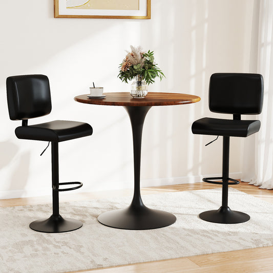 Bar Stools Set of 2 Modern Swivel Bar Chairs with Adjustable Height and PU Leather Padded Seat-Black