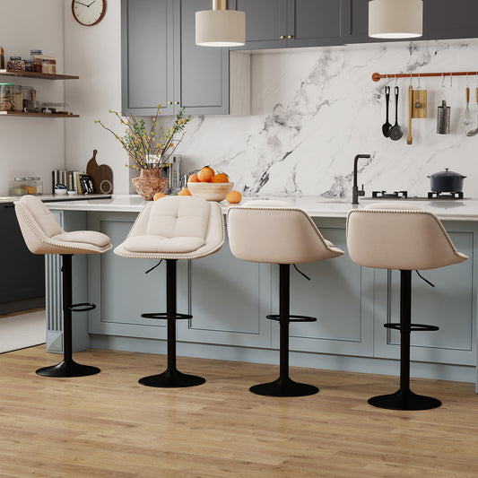 Bar Stools Set of 4 Modern Adjustable Chenille Upholstered Barstools-White