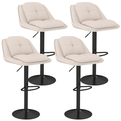 Bar Stools Set of 4 Modern Adjustable Chenille Upholstered Barstools-White