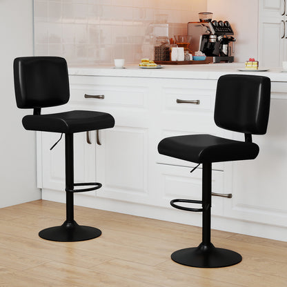 Bar Stools Set of 4 Modern Swivel Bar Chairs with Adjustable Height and PU Leather Padded Seat-Black