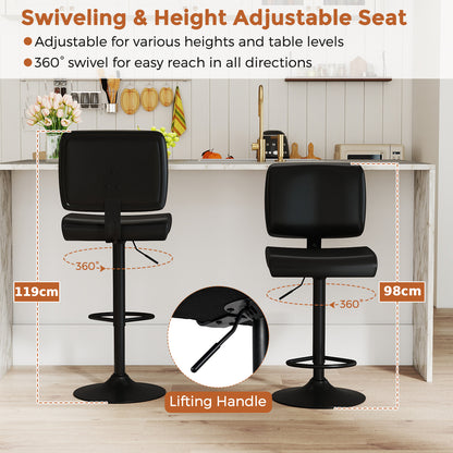Bar Stools Set of 4 Modern Swivel Bar Chairs with Adjustable Height and PU Leather Padded Seat-Black