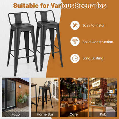 Set of 4 Metal Bar Stools 76 cm with Removable Backrest-Black