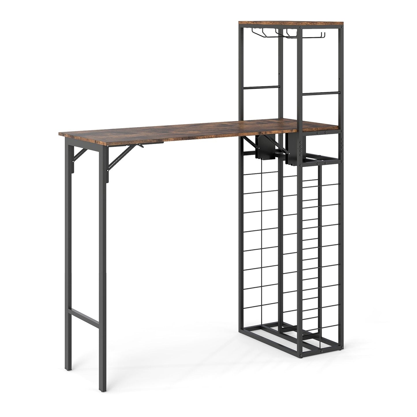 Bar Table with Foldable Tabletop for Dining Room and Living Room-Brown