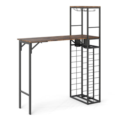 Bar Table with Foldable Tabletop for Dining Room and Living Room-Brown