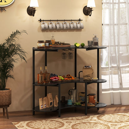 3-Tier Home Bar Unit with Stemware Racks and Storage Shelves-Black