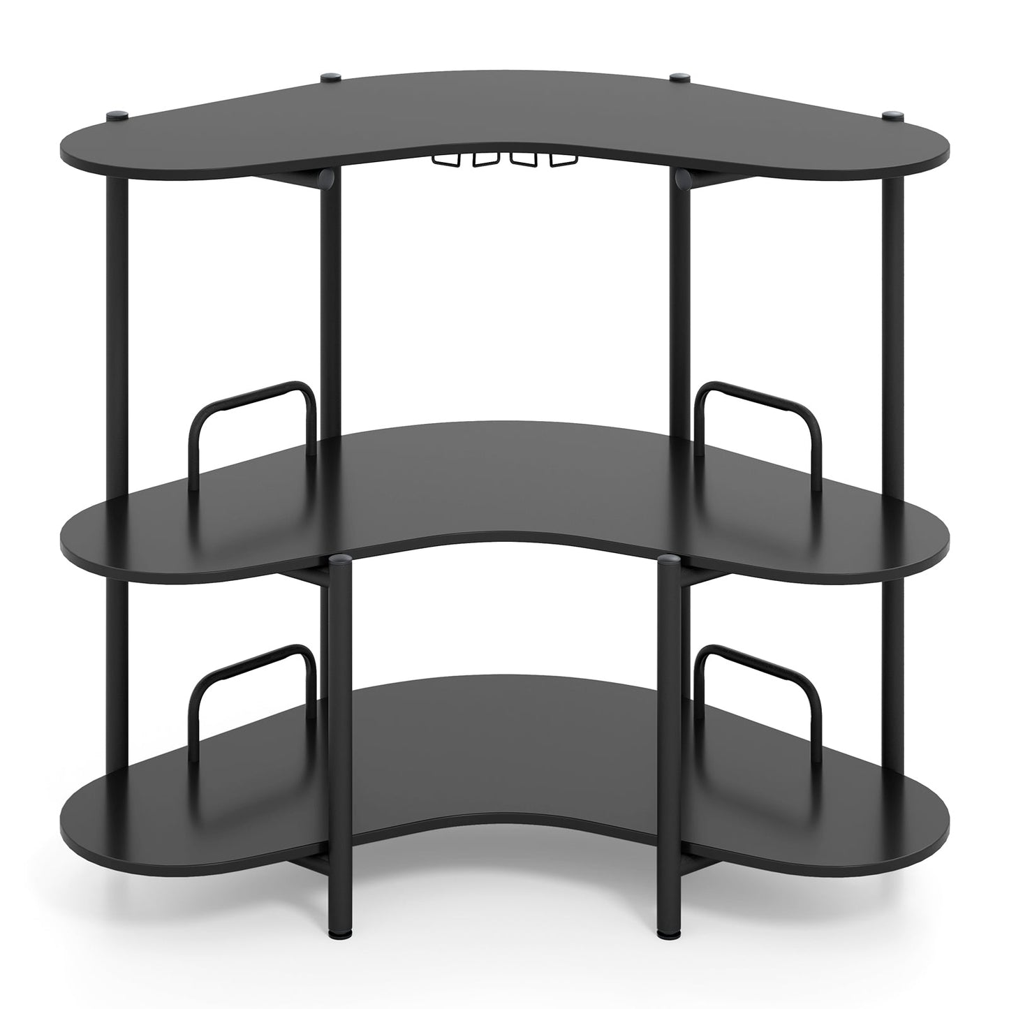 3-Tier Home Bar Unit with Stemware Racks and Storage Shelves-Black