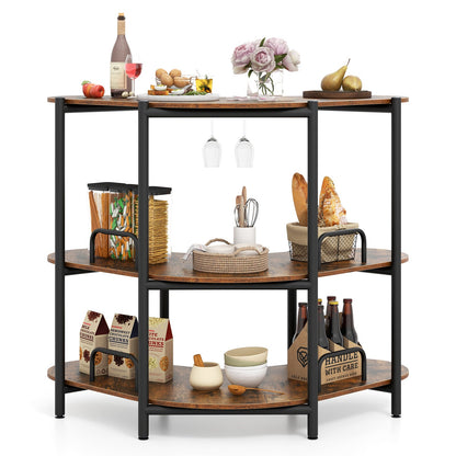3-Tier Home Bar Unit with Stemware Racks and Storage Shelves-Rustic Brown