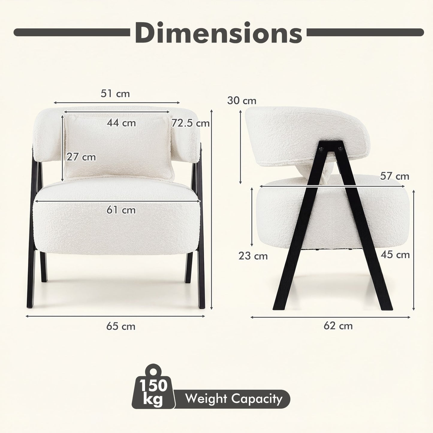 Barrel Accent Chair Upholstered Armchair with Lumbar Pillow-White